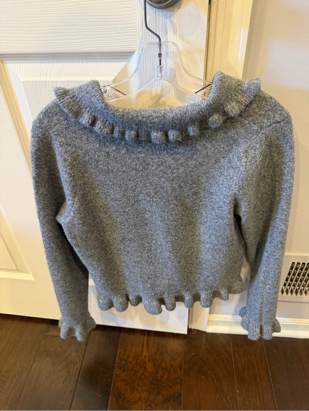 Zara Light Gray Ruffle-Trim Button Cardigan - Picture 4 of 5